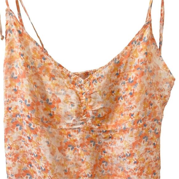 Cloth & Stone Linen Smocked Mini Dress Floral Ruffle L NWT - Picture 5 of 6